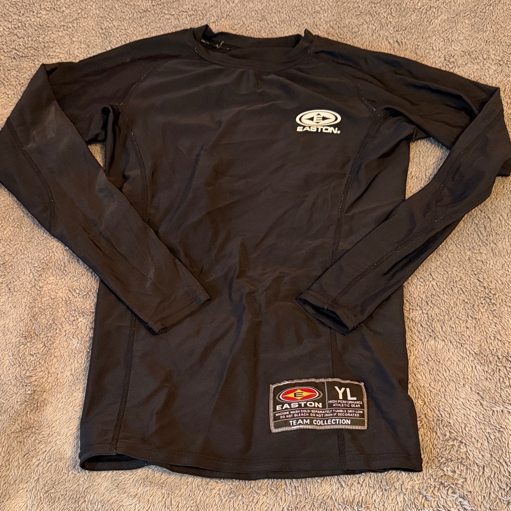 Easton Black Long Sleeve Athletic Compression Top with White Logo